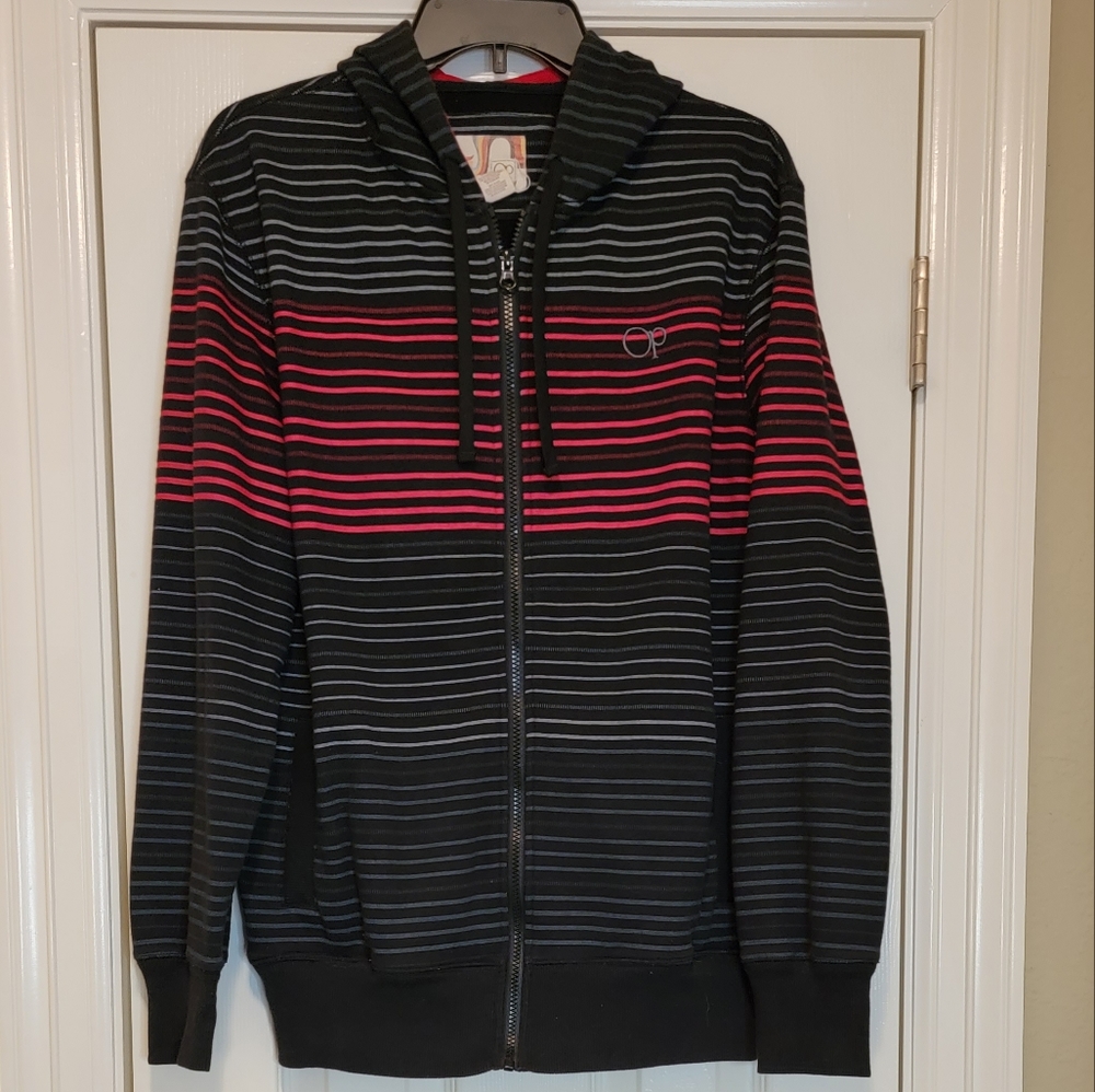 Op zipper hooded jacket, red and black stripped